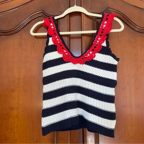 P_Jean by PINKO Crochet Cotton Stripe Knit Tank | Small - Picture 7 of 10